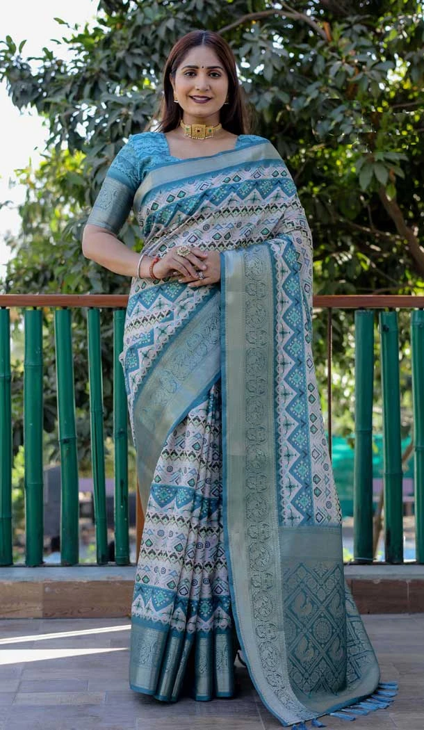 Dola Silk Printed Traditional Wear Saree In Multi Color - 10457194069