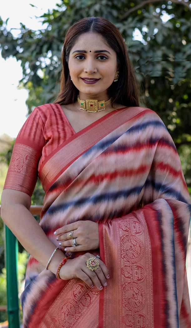 Multi Color Dola Silk Printed Traditional Wear Saree - 10457194070