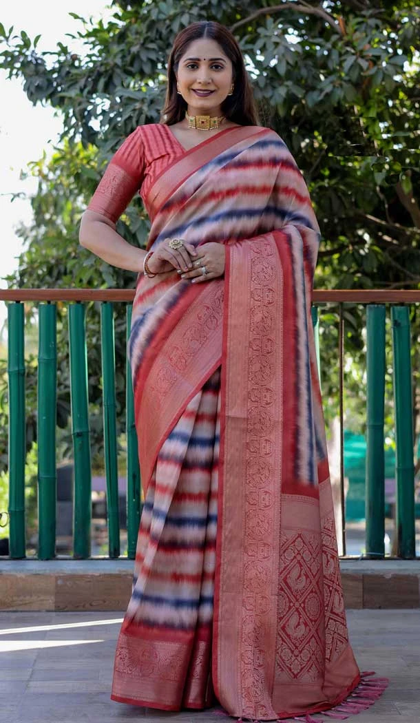 Multi Color Dola Silk Printed Traditional Wear Saree - 10457194070