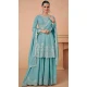 Chinon Sequins Work Pakistani Style Sharara Suit In Aqua Blue - 10471194127