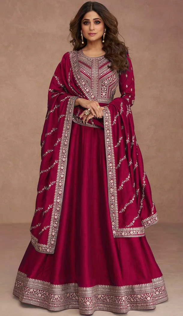 Rani Pink Premium Silk Embroidered Party Wear Salwar Kameez  - 10472194130