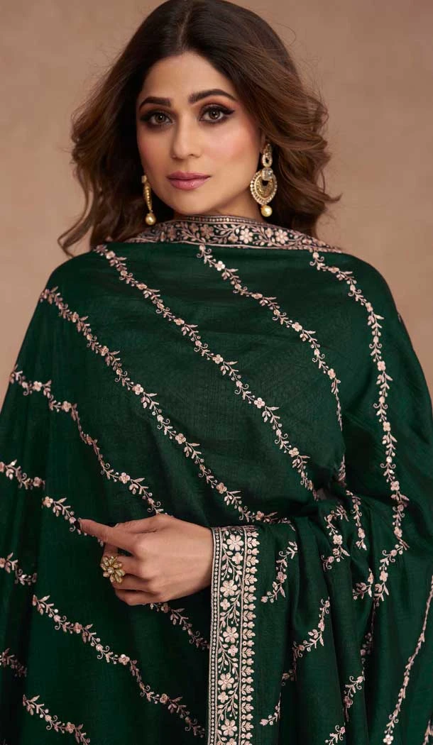 Green Premium Silk Embroidered Party Wear Salwar Kameez  - 10472194132