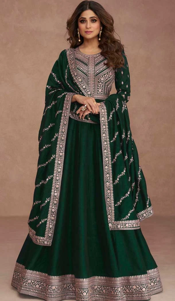 Green Premium Silk Embroidered Party Wear Salwar Kameez  - 10472194132