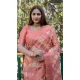 Peach Organza Silk Zari Work Party Wear Saree - 10489194201