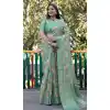 Sea Green Organza Silk Zari Work Party Wear Plus Size Saree - 10489194202