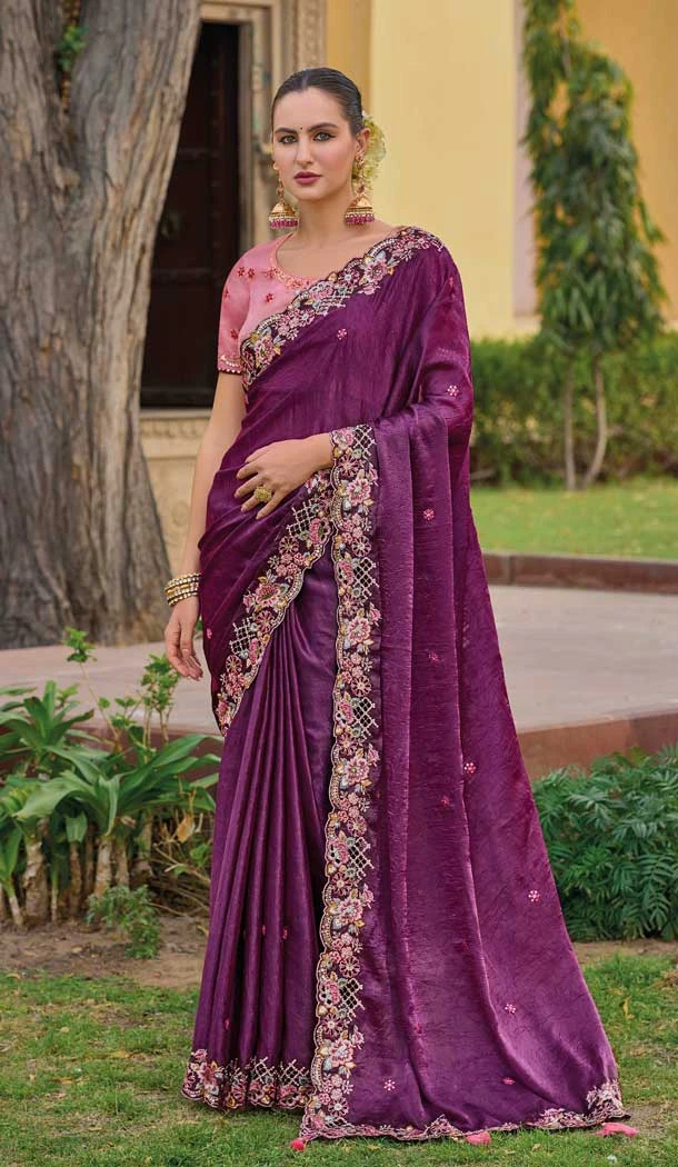 Purple Organza Silk Sequins Work Designer Wear Saree - 10492194213 Purple Organza Silk Sequins Work Designer Wear Saree - 10492194213