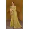 Light Yellow Organza Silk Sequins Work Designer Wear Plus Size Saree - 10492194215
