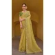 Light Yellow Organza Silk Sequins Work Designer Wear Saree - 10492194215