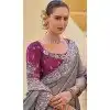 Grey Organza Silk Sequins Work Designer Wear Plus Size Saree - 10492194216