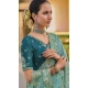 Blue Organza Silk Sequins Work Designer Wear Saree - 10492194217