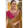 Mustard Organza Silk Sequins Work Designer Wear Plus Size Saree - 10492194218