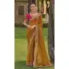 Mustard Organza Silk Sequins Work Designer Wear Plus Size Saree - 10492194218