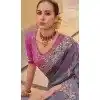 Dark Grey Organza Silk Sequins Work Designer Wear Plus Size Saree - 10492194220
