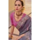 Dark Grey Organza Silk Sequins Work Designer Wear Saree - 10492194220