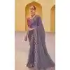 Dark Grey Organza Silk Sequins Work Designer Wear Plus Size Saree - 10492194220