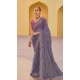 Dark Grey Organza Silk Sequins Work Designer Wear Saree - 10492194220