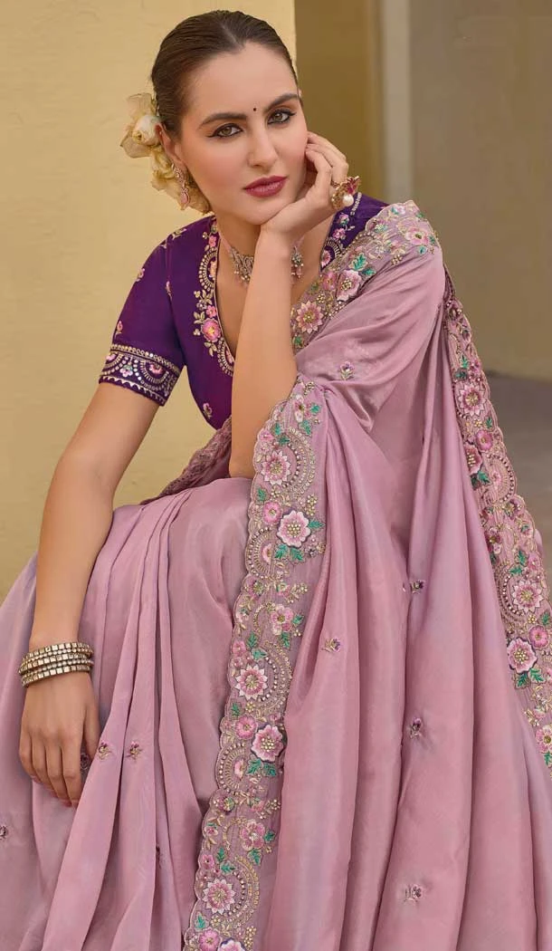 Pink Organza Silk Sequins Work Designer Wear Saree - 10492194221 Pink Organza Silk Sequins Work Designer Wear Saree - 10492194221