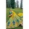 Mustard And Sky Blue Silk Sequins Work Wedding Wear Plus Size Lehenga Choli - 10493194223