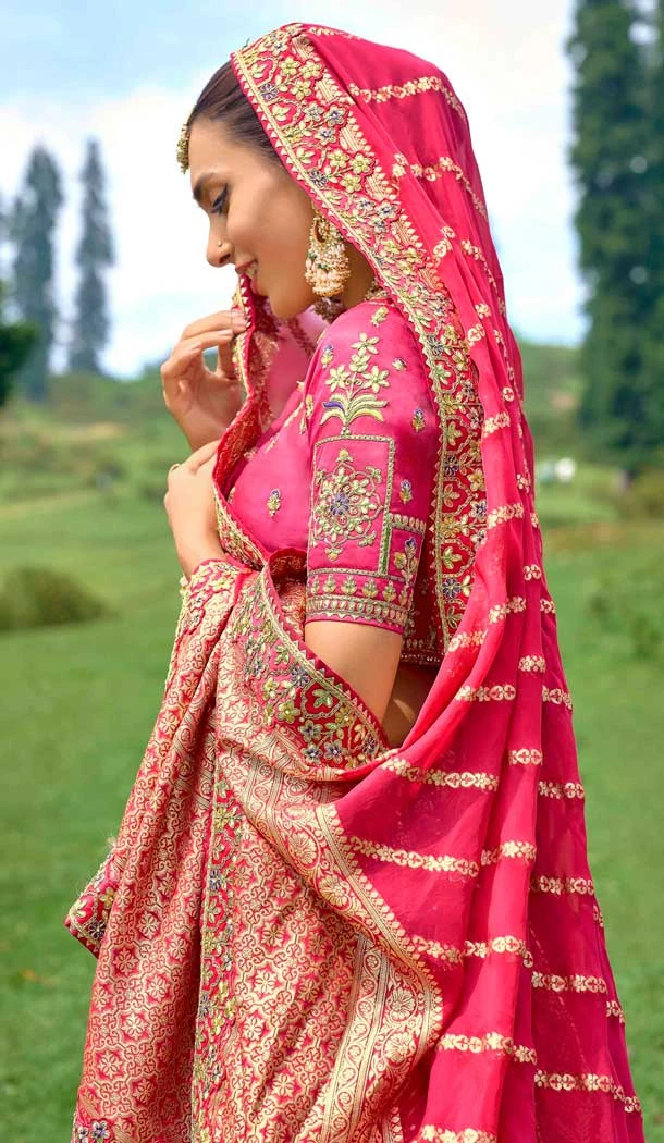 Pink Silk Sequins Work Wedding Wear Lehenga Choli - 10493194224