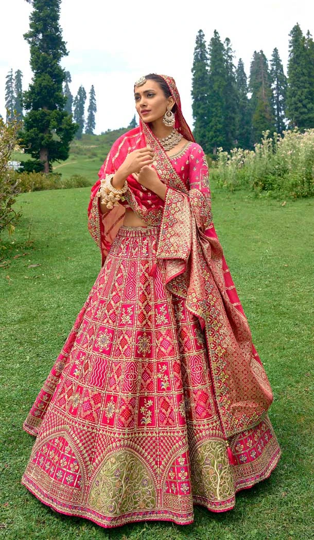 Pink Silk Sequins Work Wedding Wear Lehenga Choli - 10493194224