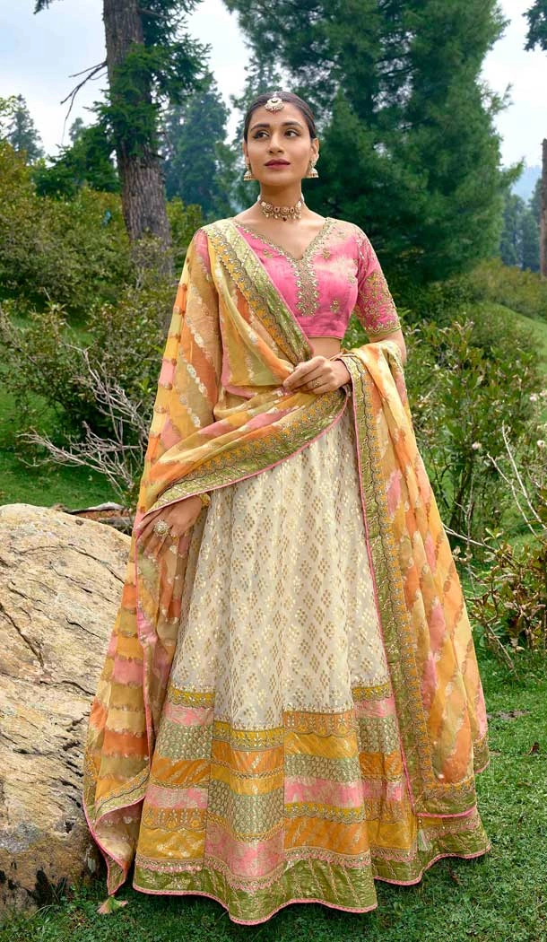 Multi Color Silk Sequins Work Wedding Wear Lehenga Choli - 10493194226