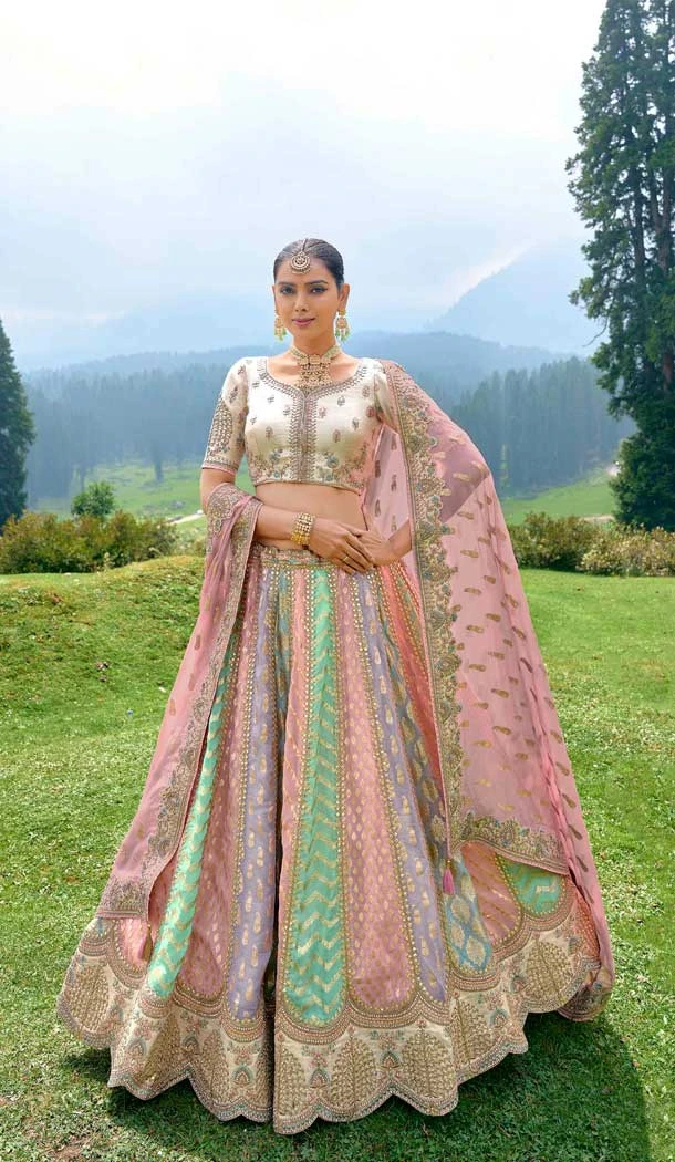 Silk Sequins Work Wedding Wear Lehenga Choli In  Multi Color - 10493194228