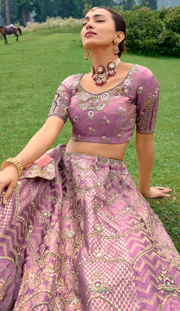 Purple Silk Sequins Work Wedding Wear Lehenga Choli - 10493194231