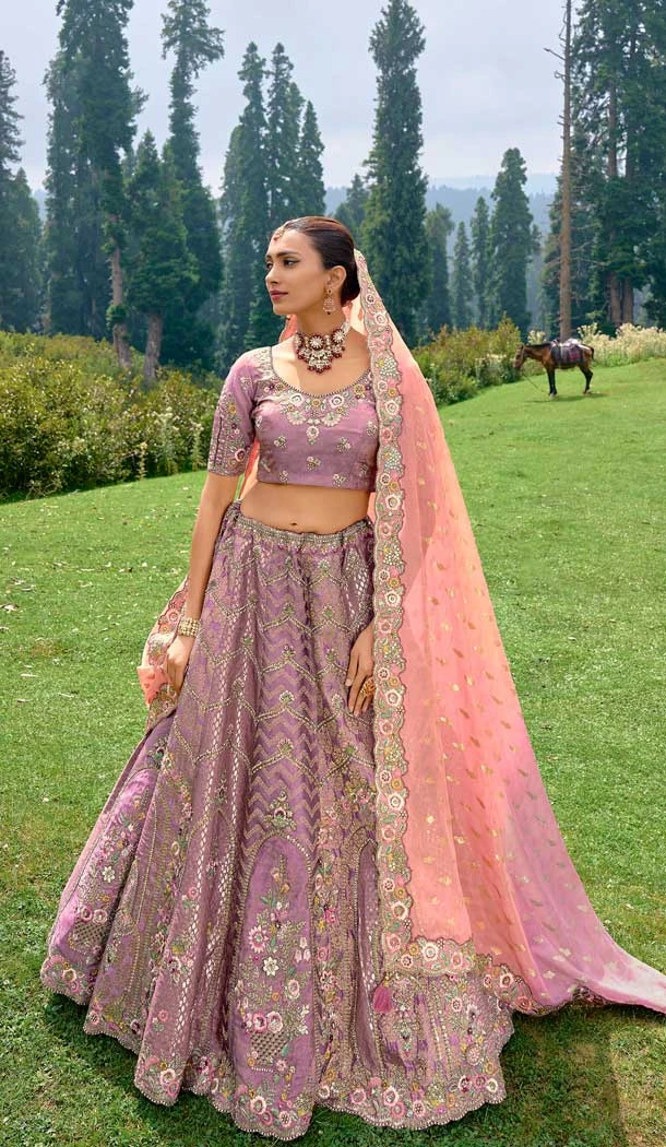 Purple Silk Sequins Work Wedding Wear Lehenga Choli - 10493194231