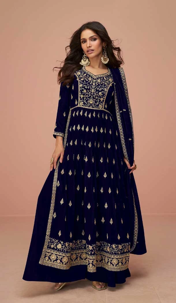 Vichitra Silk Sequins Work Pakistani Style Palazzo Salwar Suit In Navy Blue - 10494194235