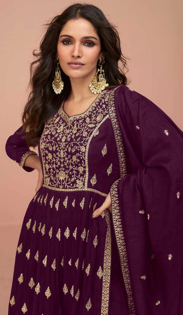 Vichitra Silk Sequins Work Pakistani Style Palazzo Salwar Suit In Purple - 10494194237