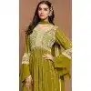 Faux Georgette Sequins Work Party Wear Plus Size Palazzo Suit In Mehendi Green - 10498194252