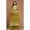Faux Georgette Sequins Work Party Wear Plus Size Palazzo Suit In Mehendi Green - 10498194252
