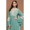 Faux Georgette Sequins Work Party Wear Plus Size Palazzo Suit In Sky Blue - 10498194254