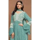 Faux Georgette Sequins Work Party Wear Palazzo Suit In Sky Blue - 10498194254