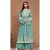 Faux Georgette Sequins Work Party Wear Plus Size Palazzo Suit In Sky Blue - 10498194254