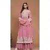 Faux Georgette Sequins Work Party Wear Plus Size Palazzo Suit In Pink - 10498194255