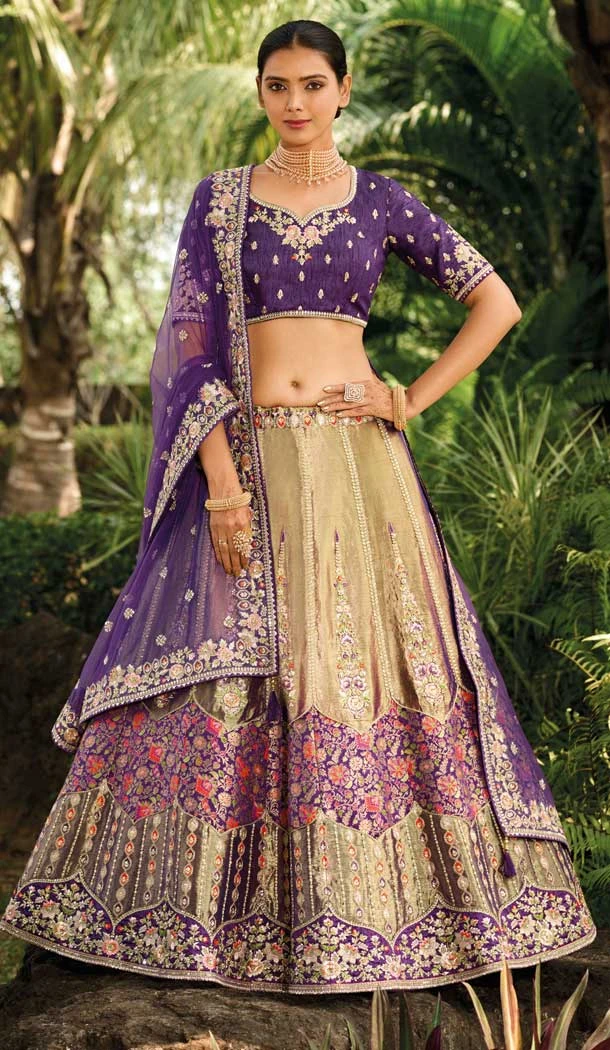 Beige Banarasi Silk Resham Work Wedding Wear Lehenga Choli - 10500194264
