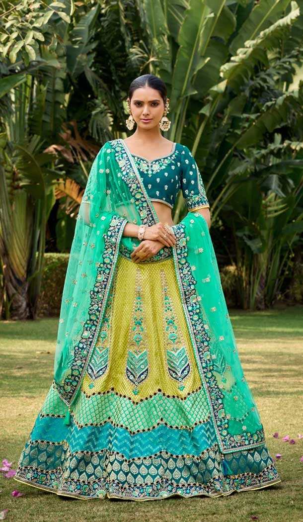 Multi Jacquard Silk Resham Work Wedding Wear Lehenga Choli - 10500194270