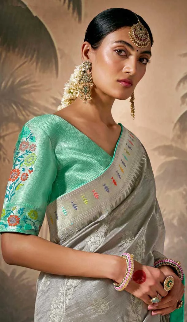 Grey Silk Embroidered Designer Wear Saree - 10527194466 Grey Silk Embroidered Designer Wear Saree - 10527194466