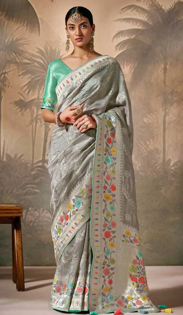 Grey Silk Embroidered Designer Wear Saree - 10527194466 Grey Silk Embroidered Designer Wear Saree - 10527194466