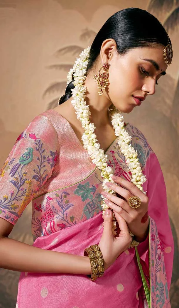 Pink Silk Embroidered Designer Wear Saree - 10527194467