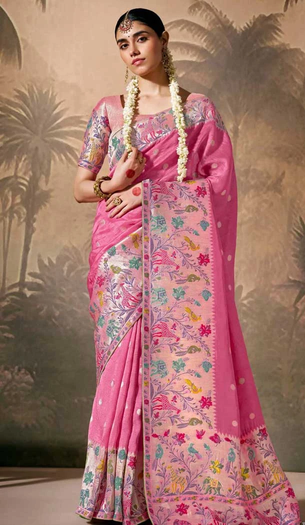 Pink Silk Embroidered Designer Wear Saree - 10527194467