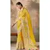 Yellow Silk Embroidered Designer Wear Plus Size Saree - 10527194469
