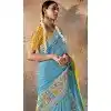 Sky Blue Silk Embroidered Designer Wear Plus Size Saree - 10527194470