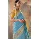 Sky Blue Silk Embroidered Designer Wear Saree - 10527194470