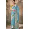 Sky Blue Silk Embroidered Designer Wear Plus Size Saree - 10527194470