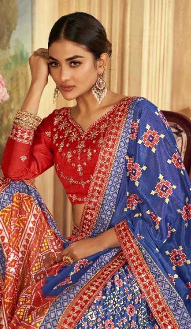 Blue Gaji Silk Sequins Work Traditional Lehenga Choli - 10528194475