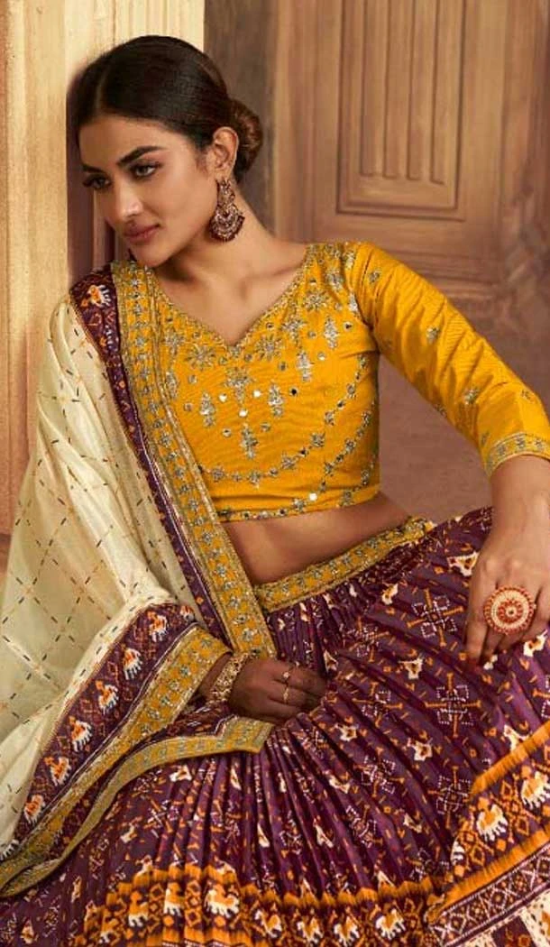 Wine Gaji Silk Sequins Work Traditional Lehenga Choli - 10528194477
