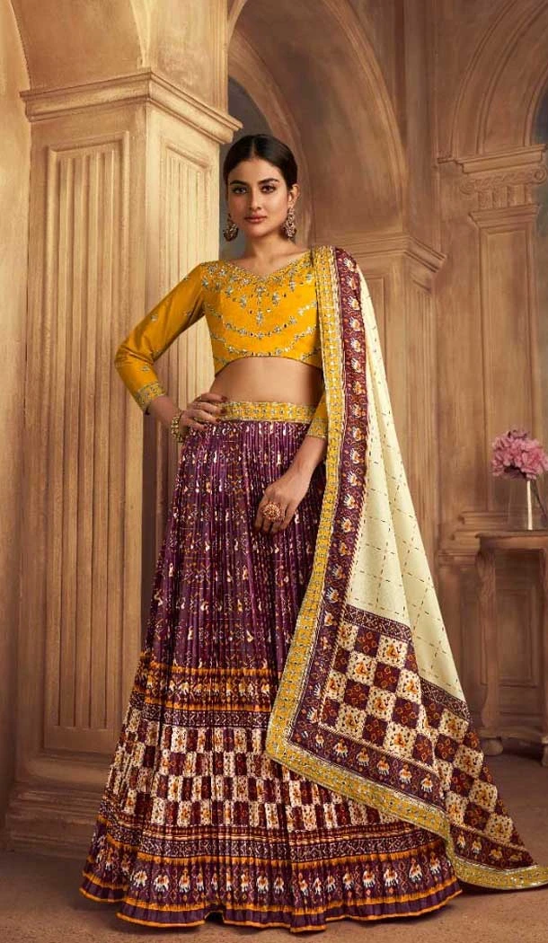 Wine Gaji Silk Sequins Work Traditional Lehenga Choli - 10528194477