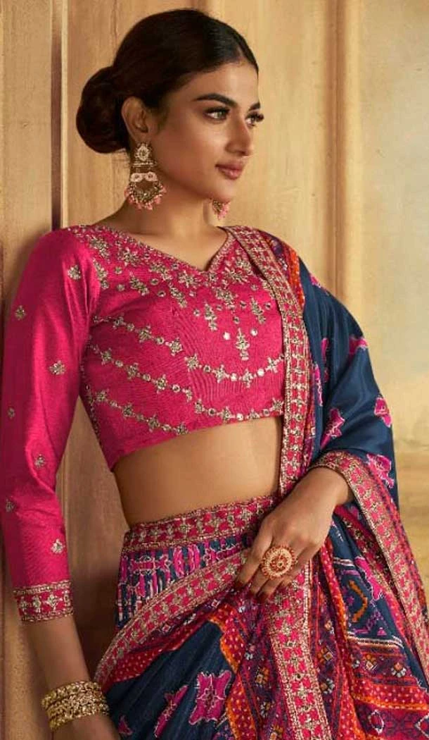 Teal Blue Gaji Silk Sequins Work Traditional Lehenga Choli - 10528194478